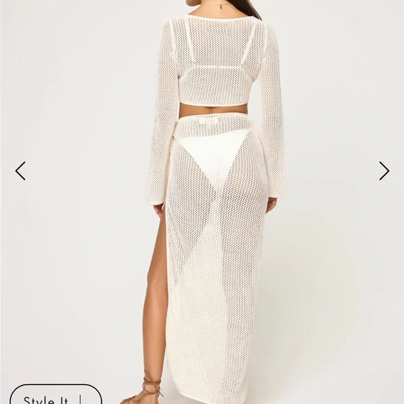 L*Space Los Cabos Top and Soliel Sarong Cream Swim Coverup set knit crochet - Picture 3 of 7